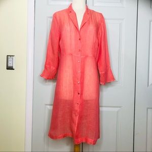 Eileen Fisher Linen Sheer 3/4 Sleeves Button Down Shirt Dress Size S